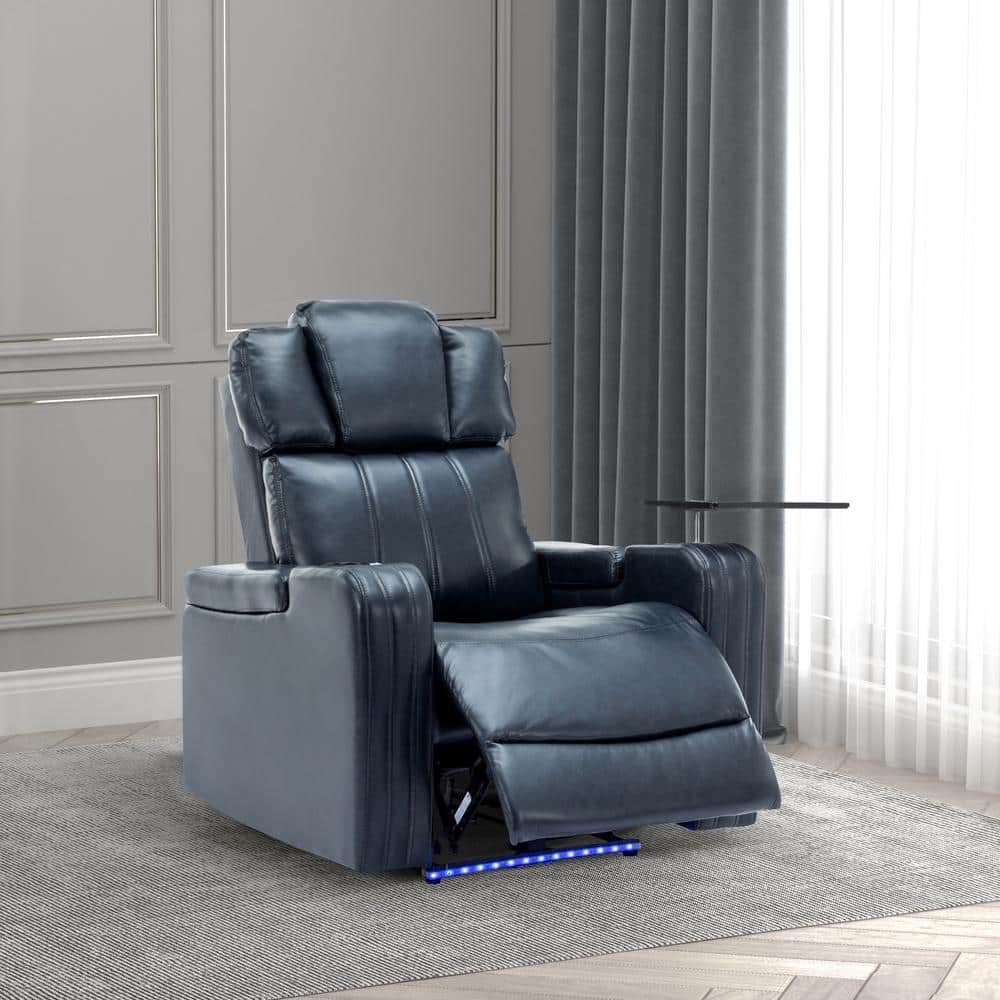 Nestfair Blue PU Leather Power Recliner with Cooling Cup Holder