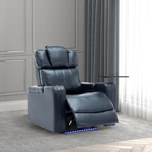 Blue PU Leather Power Recliner with Cooling Cup Holder, Bluetooth Speaker, USB Ports and Arm Storage