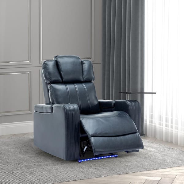 Nestfair Blue PU Leather Power Recliner with Cooling Cup Holder, Bluetooth Speaker, USB Ports and Arm Storage