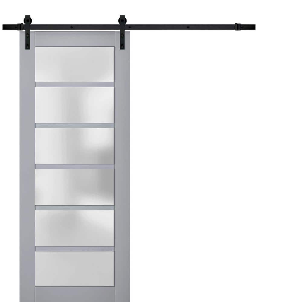 Assembly Required 24 in. x 96 in. 1-Panel Frosted Glass Matte Grey Solid Wood Sliding Barn Door with Hardware Kit price history on PriceWatchPro