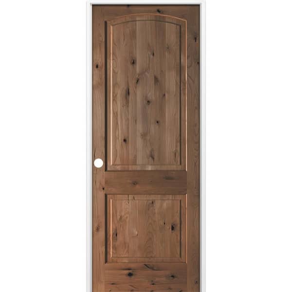 30 in. x 96 in. Rustic 2-Panel Arch Top Right-Hand True Black Stain Knotty Alder Wood Single Prehung Interior Door