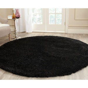 California Shag Black 4 ft. x 4 ft. Round Solid Area Rug