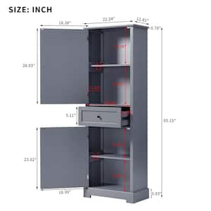 22.24 in. W x 11.81 in. D x 65.15 in. H Gray Tall Bathroom Storage Linen Cabinet with 2 Doors, Drawer, Adjustable Shelf
