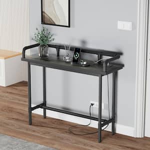 Long Sofa Table With Power Outlets and USB Ports, Narrow Console Table Behind Couch, Tall Bar Tables, Gray, 39.4 in. L