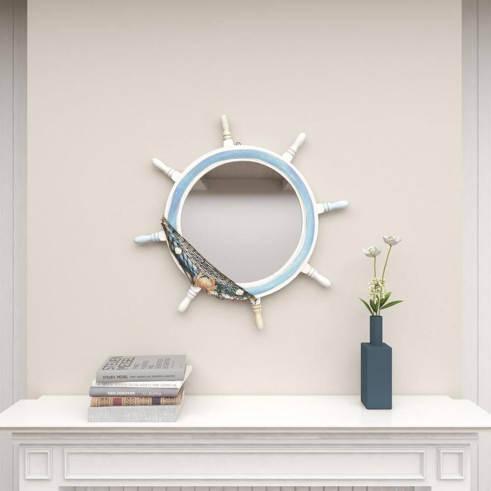 Blue and White Nautical Ship Wheel Decorative Mirror