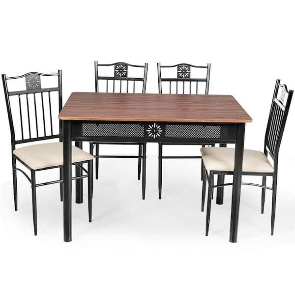 5-Piece Brown Dining Table Chair Set