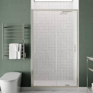 Etzio Series 48 in. x 72 in. Framed Shower Door with TSUNAMI GUARD in Brushed Nickel