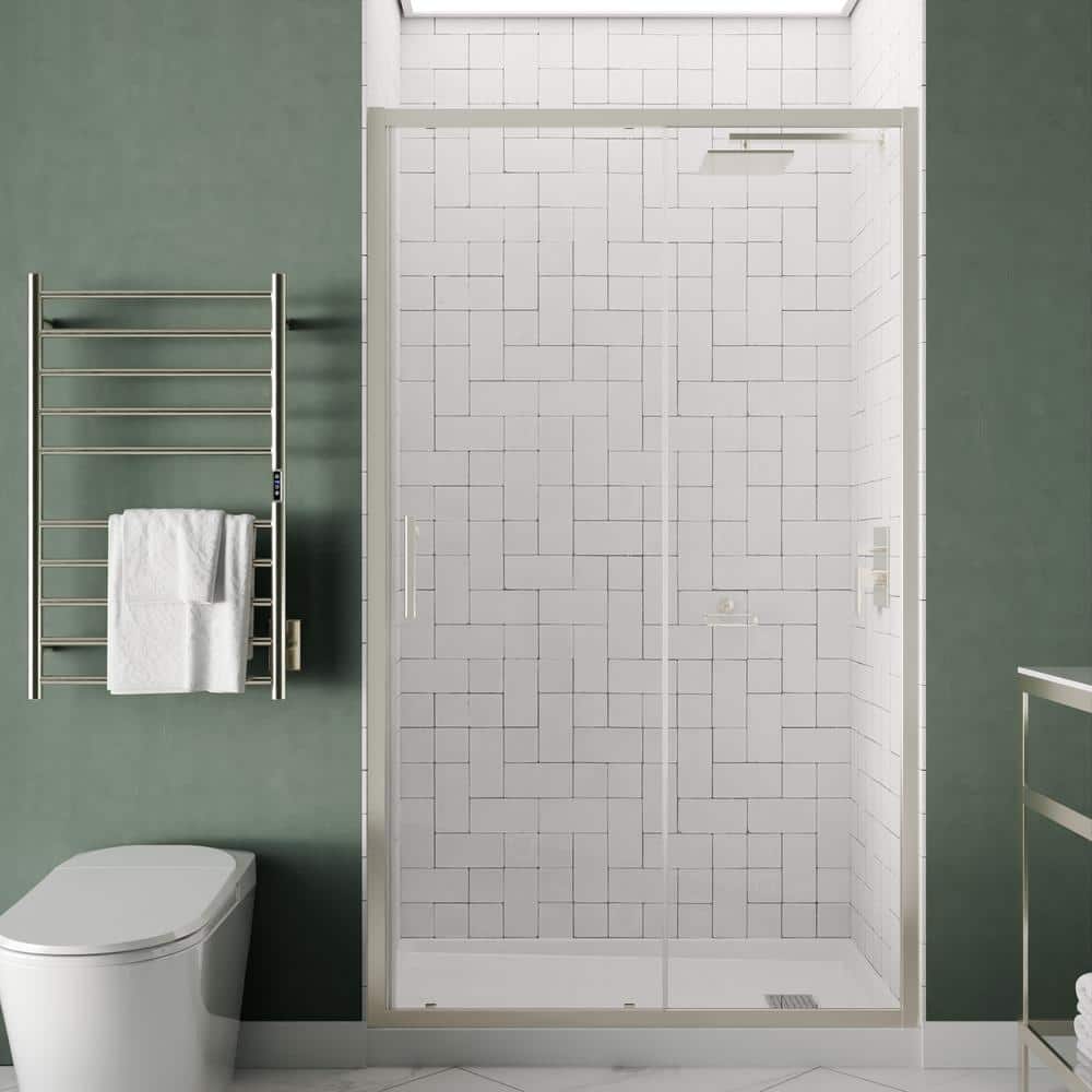 Etzio Series 60 in. x 72 in. H Sliding Framed Shower Door in Brushed Nickel
