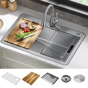 Lorelai 16 Gauge Stainless Steel 33in. Single Bowl Drop-in Workstation Kitchen Sink with Accessories