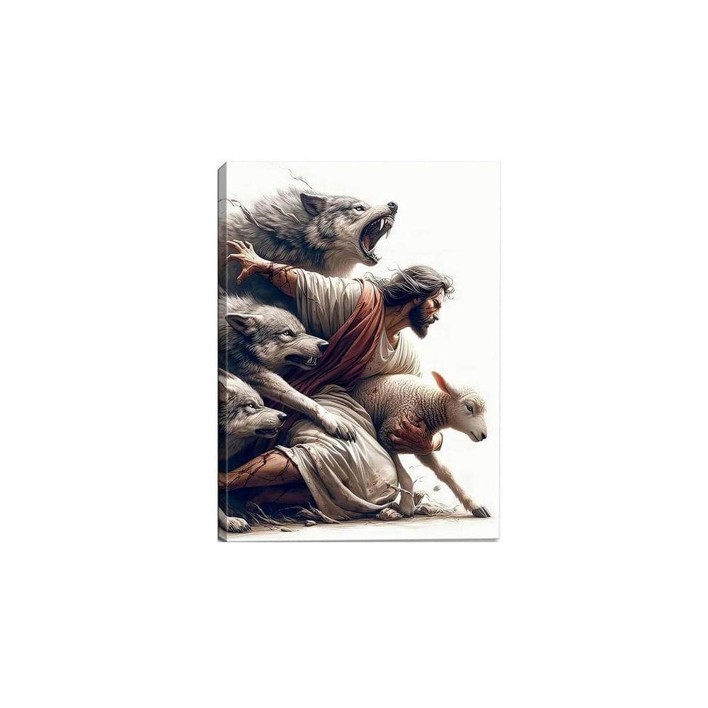 Jesus and Lamb Canvas Wall Art Jesus Saves the Lost Sheep