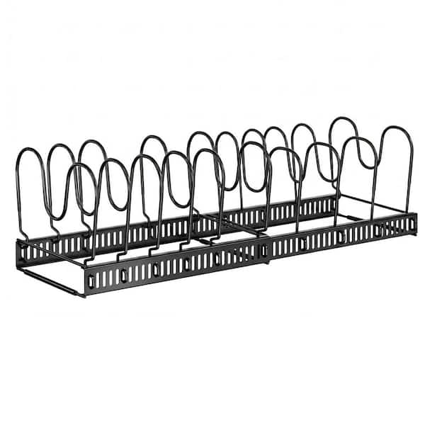 Black Expandable Pan and Pot Organizer Rack with Pot Lid Organizer, Adjustable 10 Dividers, Pot Rack
