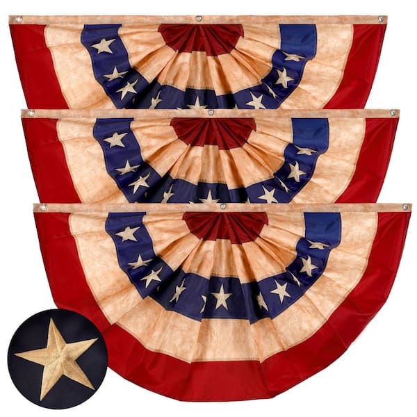 1.5 ft. x 3 ft. Embroidered Polyester USA Tea Stained Fan Flag with Canvas Header Brass Grommets (3-Pack)