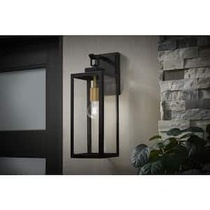 Maplebrook 18 in. Matte Black with Gold Accents 1-Light Outdoor Line Voltage Wall Sconce with No Bulb Included