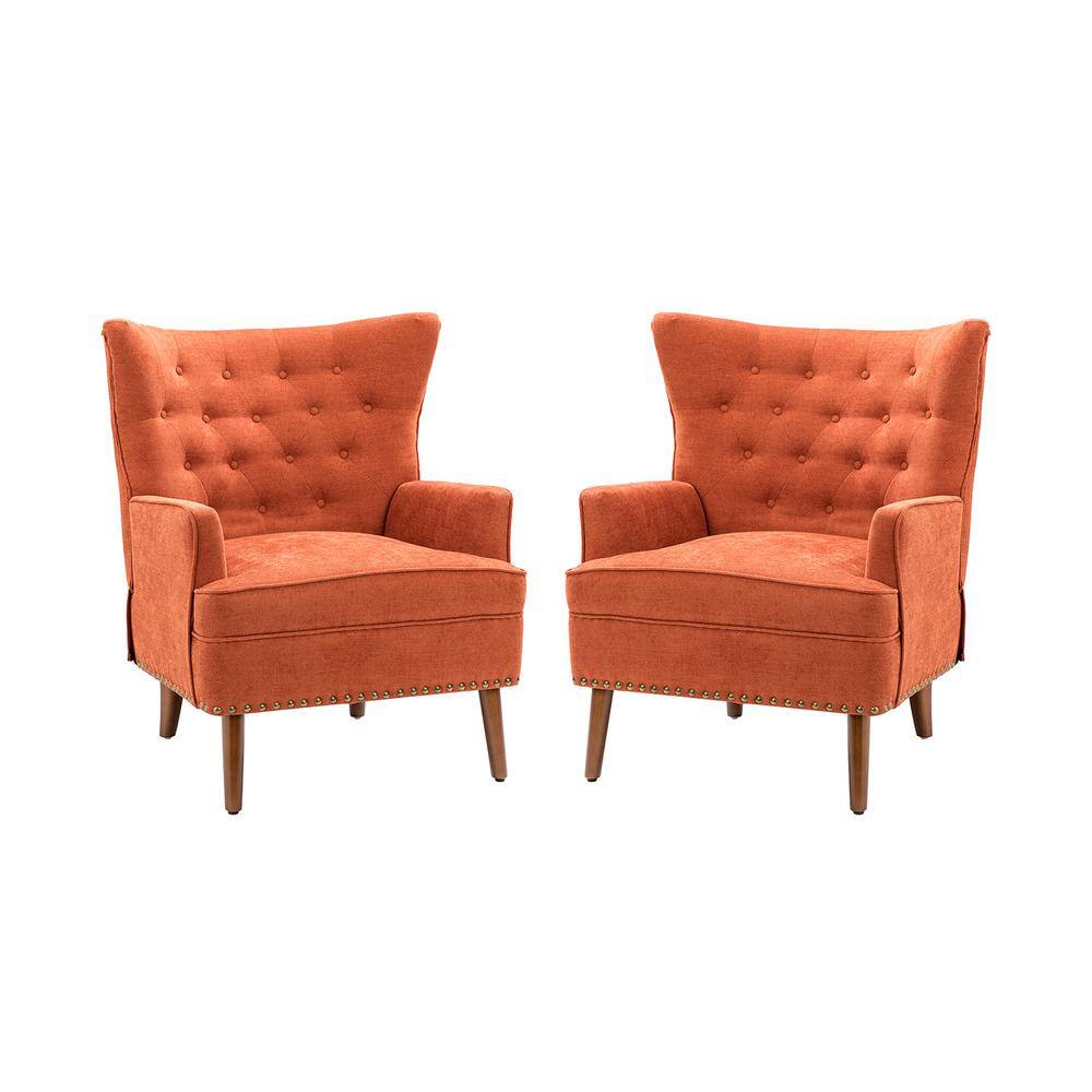 Laomedon Orange Button-Tufted Accent Chair Set with Nailhead Trim