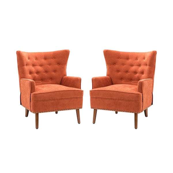 JAYDEN CREATION Laomedon Orange Armchair with Nailhead Trim Set of 2