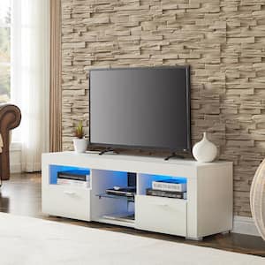51.2 in. W White Particleboard TV Stand with LED Lights and Super Storage Space Maximum Television Size for 55 in.