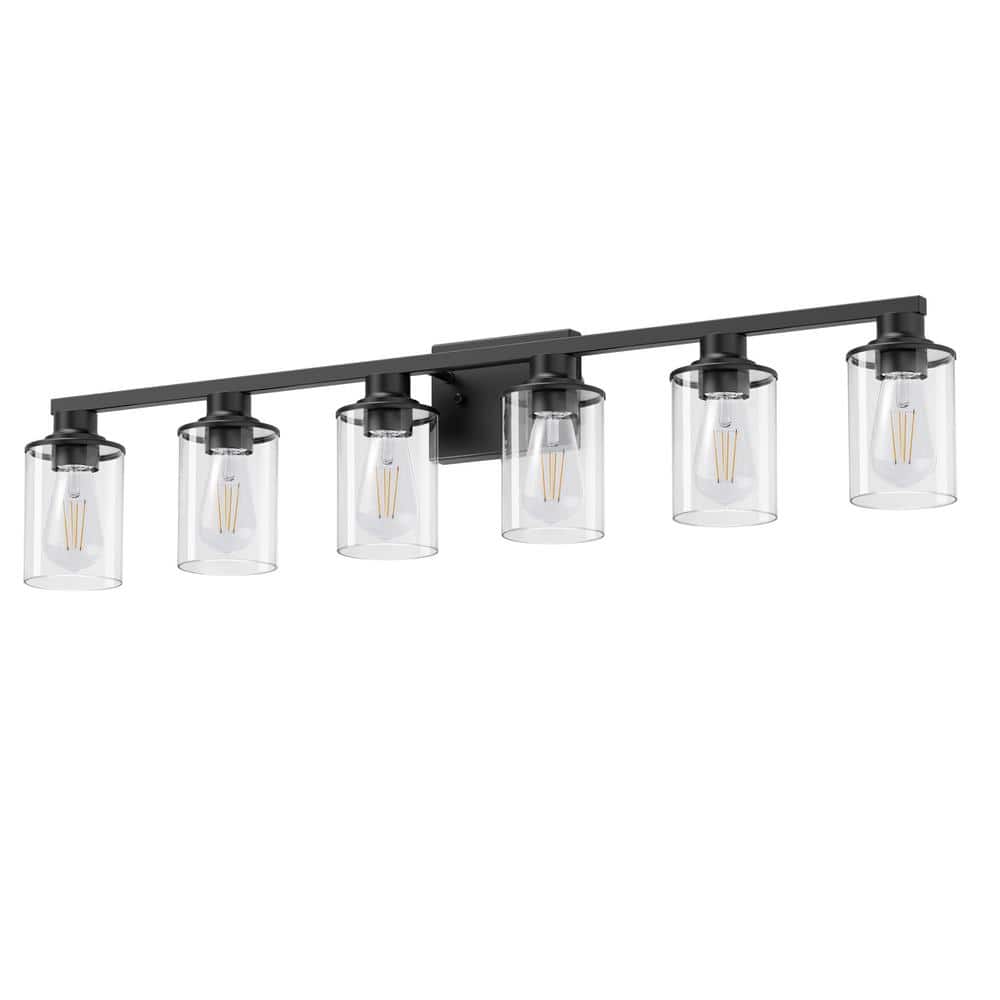 40 in. 6-Light Black Cylinder Clear Glass Vanity Light with Dimmable No Bulbs Included price history on PriceWatchPro