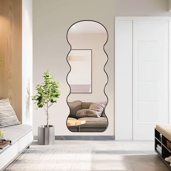 Black 21 in. W x 56 in. H Wavy Metal Framed Full Length Mirror Curvy Mirror for Living Room Bathroom Bedroom Entryway