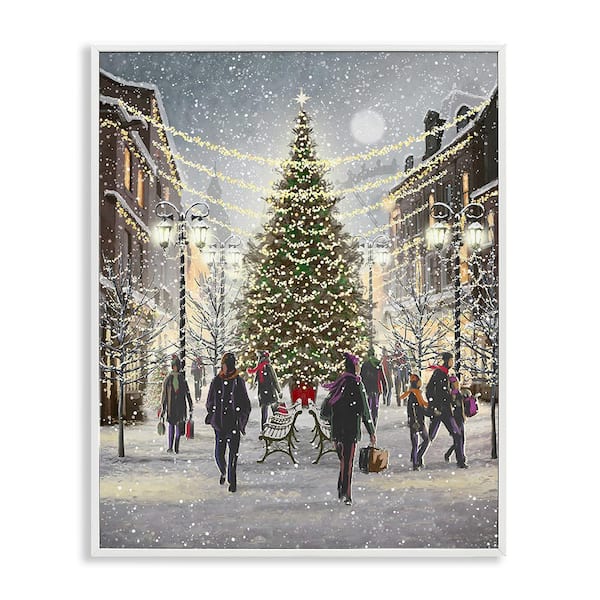 Stupell Industries Town Christmas Tree by Pip Wilson 1 Piece Framed Graphic Print People Poster Art Print 14 in. x 11 in.