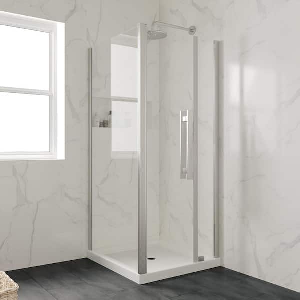 36 in. L x 32 in. W Alcove or Corner Shower Pan Base Square with Center Drain and White Acrylic, Reversible Design