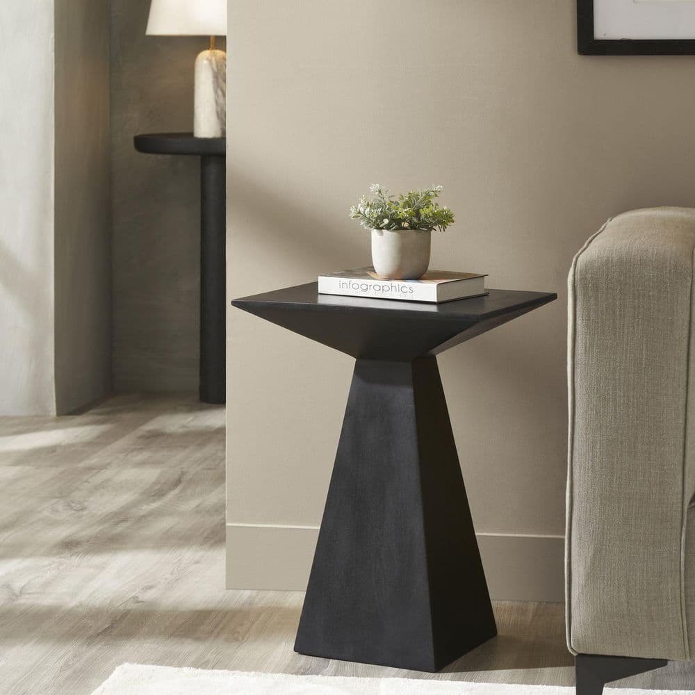 14 in. W Black Finish Round Shape Wood Frame End Table
