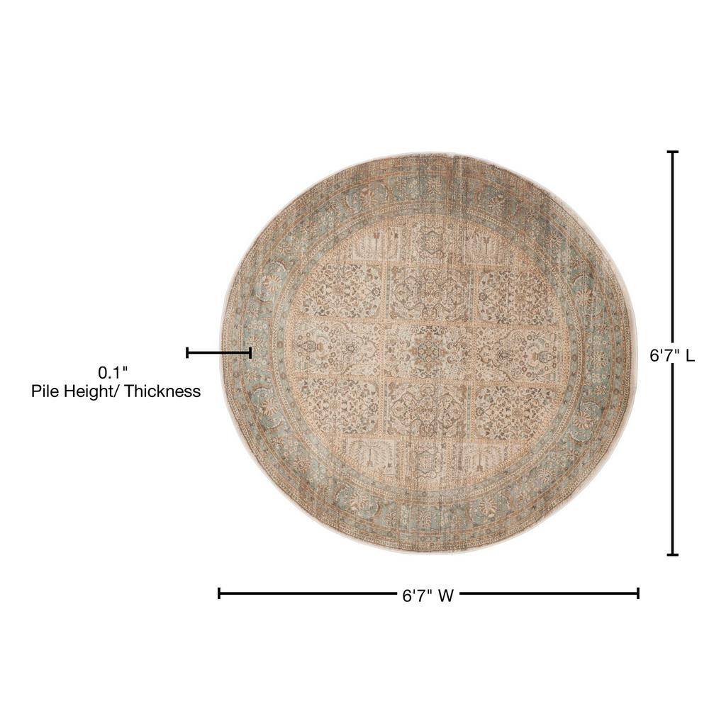 Ivory and Light Blue Round Viscose Area Rug, 80"