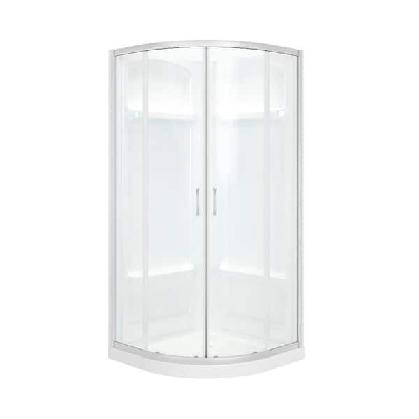 36in. L x 36in. W 76in.H Shower Insert Kit w/Base/Wall/Door Corner Drain & Sliding Framed Shower Door in Satin Nickel