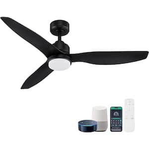 52 in. Dimmable LED Indoor/Outdoor Black Smart Ceiling Fan with Light and Remote, Low Noise, Works w/Alexa/Google Home
