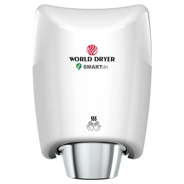 WORLD DRYER SMARTdri Electric Hand Dryer, High Efficiency, High Speed, Antimicrobial Technology, 110-120 volt, Aluminum White Cover