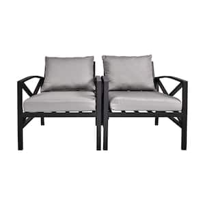 Metal Outdoor Arm Chair Dining Chair with Gray Cushion (2-Pack)