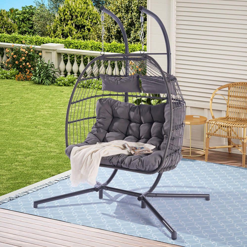 2-Person Egg Swing Chair Black Wicker Outdoor Patio Hanging Chair with Light Gray Cushion price history on PriceWatchPro