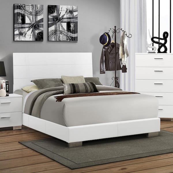 Felicity White High Gloss Wood Frame Eastern King Panel Bed