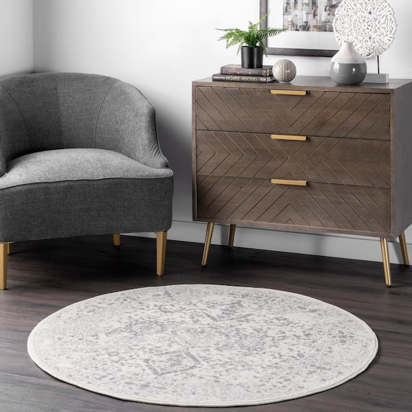 Odell Distressed Persian Ivory 5 good ft. Round Rug