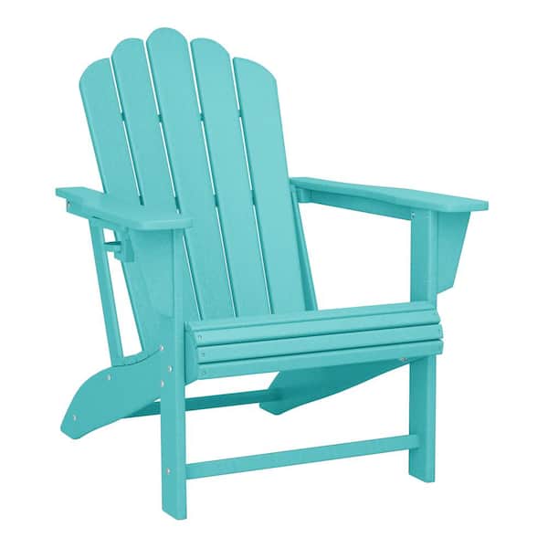 Aderson Outdoor Patio Weather Resistant Classic Poly Plastic Adirondack Chair with Cupholder in Turquoise