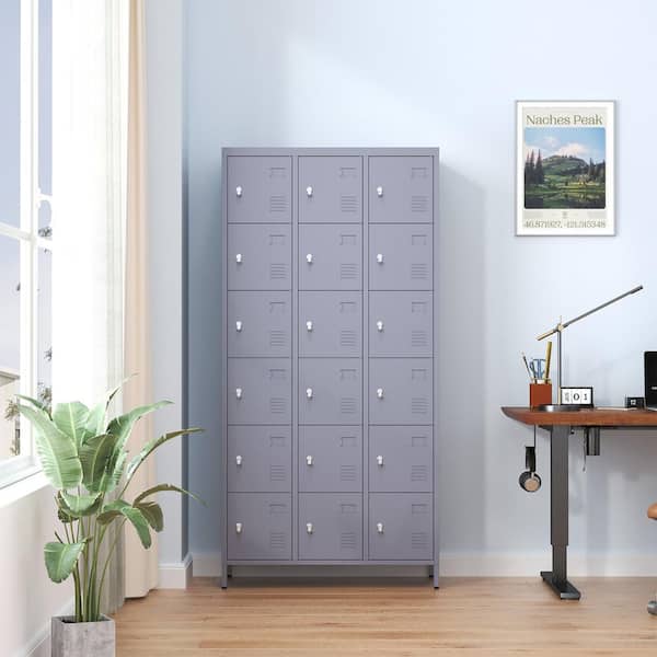 Kahomvis Gray 72 in. H Metal Office Storage Cabinet, Steel Locker with 18-Doors