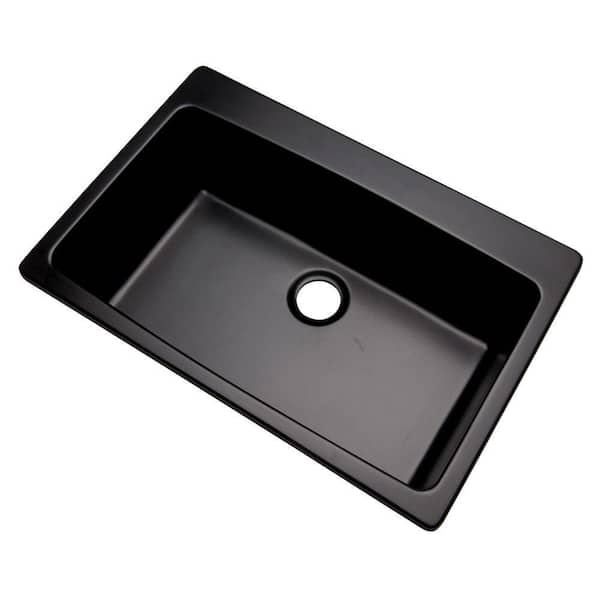 Mont Blanc Rockland Dual Mount Composite Granite 33 in. 0-Hole Single Bowl Kitchen Sink in Black