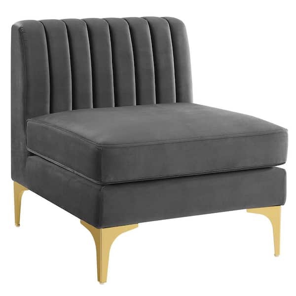MODWAY Triumph Channel Tufted Performance Velvet Armless Chair in Gray
