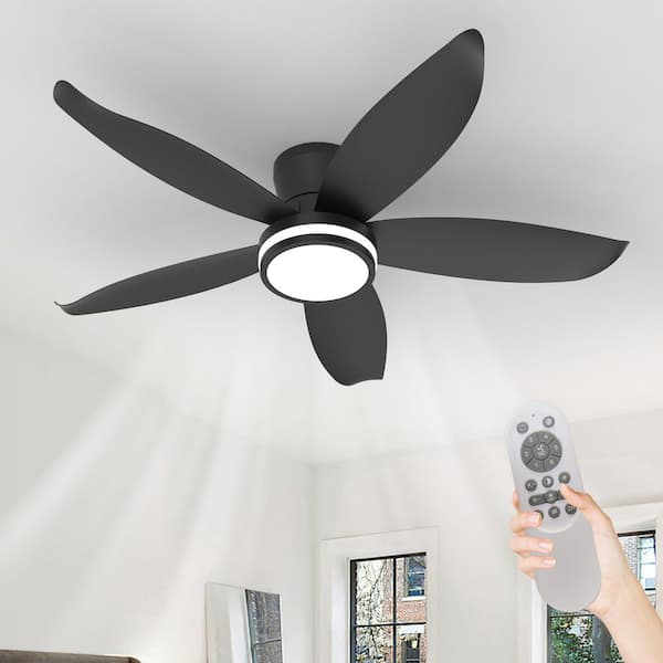 42 in. Black White High Airflow Plug-in ABS Plastic Blades Flush Mount Standard Ceiling Fan Remote Control Included