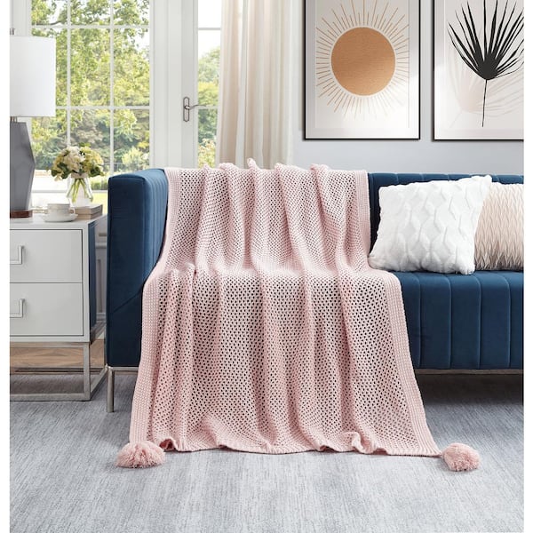 COZY TYME Audra Blush Wool-Like Acrylic 50 in. x 60 in. Throw Blanket