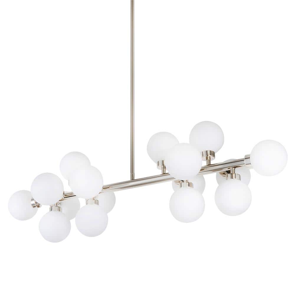 Bethel 35.4" Chrome Sputnik Chandelier with White Glass Globe Shades