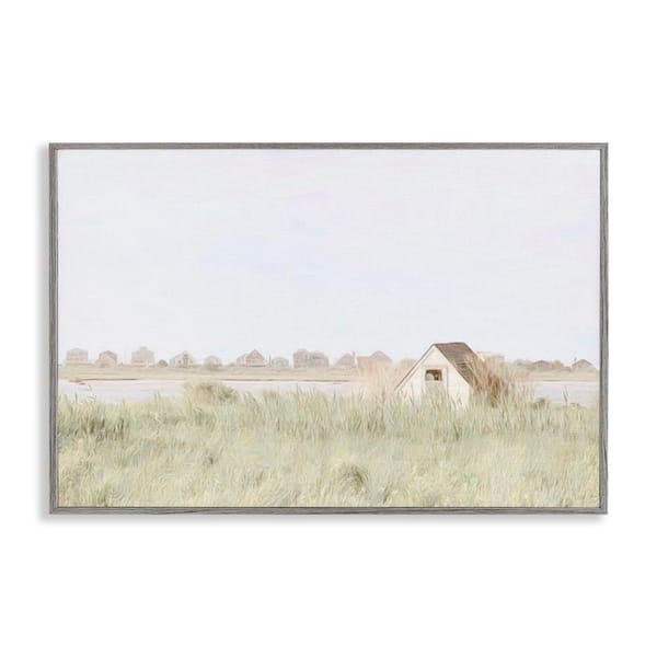 Stupell Industries Swaying Grass By Cottage by Graffi*tee Studios Gray Framed Nature Giclee Art Print 16 in. x 24 in.