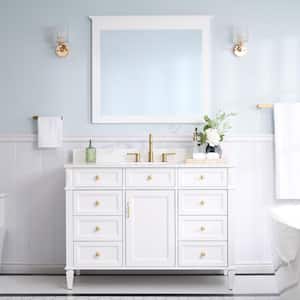 48 in. W x 22 in. D x 35 in. H Solid Wood Freestanding Bath Vanity in White with Single Sink, Carrera White Quartz Top