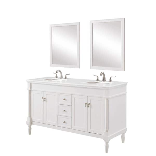Unbranded Simply Living 60 in. W x 21.5 in. D x 35 in. H Bath Vanity in Antique White with Ivory White Engineered Marble