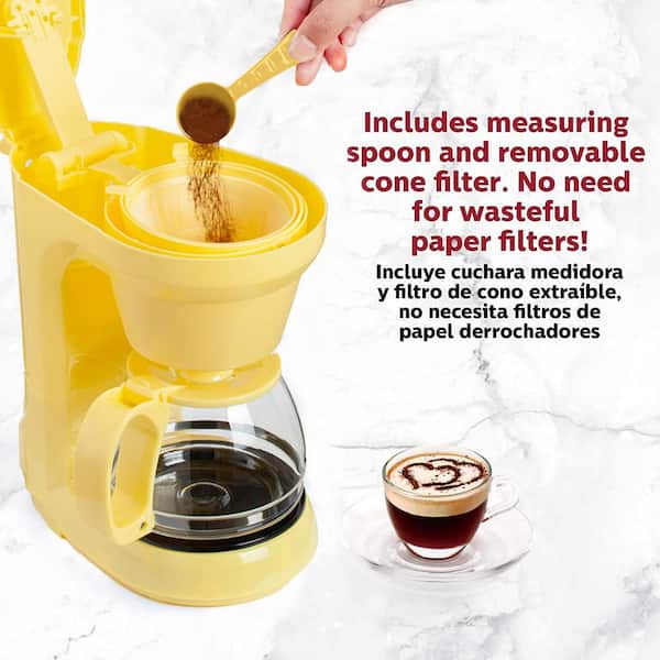 Holstein Housewares - 5-Cup Compact Coffee Maker, Yellow - Convenient