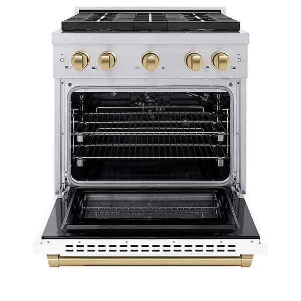 Autograph 30 in. 4.2 cu. ft. Gas Range with 4-Burner Cooktop and Gas Oven in Satin with White Door and Champagne