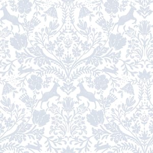 Forest Dance Light Blue Fabric Pre-Pasted Matte Damask Strippable Wallpaper