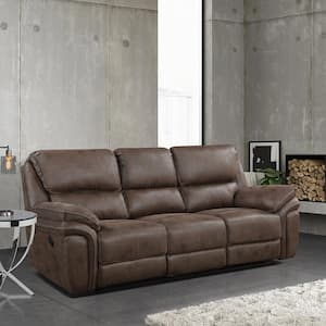 Arlo 90 in. Straight Arm Microfiber Rectangle Manual Reclining Sofa in Brown