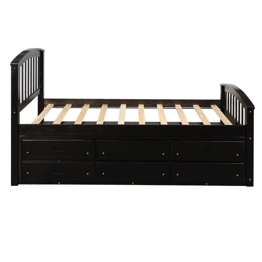 79 IN. Espresso Wood Frame Twin Platform Bed with 6 Drawers