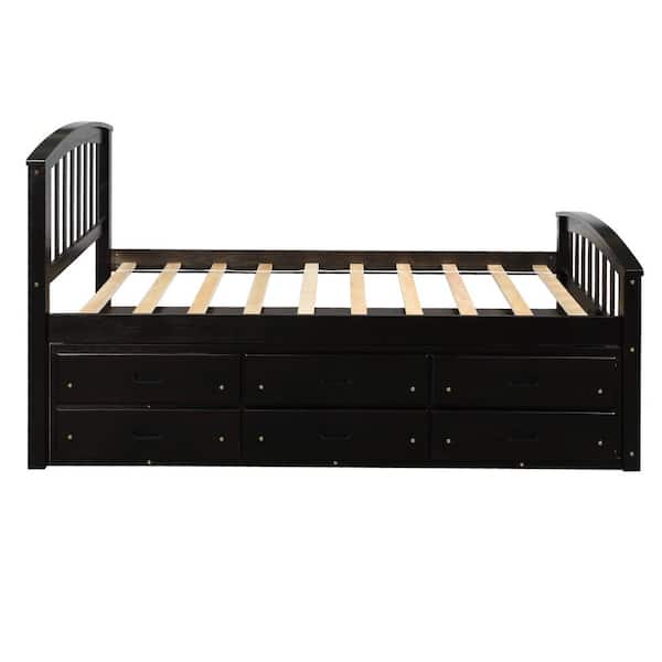 Unbranded 79 IN. Espresso Wood Frame Twin Platform Bed with 6 Drawers