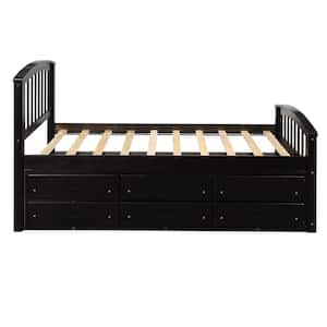 Twin Espresso Platform Storage Bed Solid Wood Bed with 6-Drawers